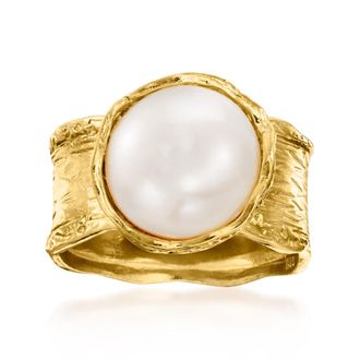 Ross-Simons 11.5-12mm Cultured Pearl Ring in 18kt Yellow Gold Over Sterling