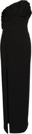 Marchesa pleat-detail strapless gown - women - Polyester/Polyester/Spandex/Elastane - 10 - Black