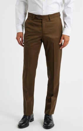Berle Flat Front Worsted Wool Gabardine Pants in Tobacco at Nordstrom, Size 37