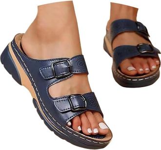 Generic Orthopedic Sandals Women,Slip On Sandals for Women Uk,Ladies Comfortable Walking Shoes,Soft Leather Sandals for Women Anti Slip Platform Orthotic Open