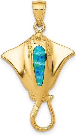 Diamond2Deal 14k Yellow Gold Polished Created Blue Opal Stingray Pendant