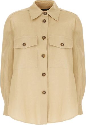 Max Mara Wkipomposa Workwear Jacket - Dames - Overhemden - Beige - M - Linnen - Overhemden