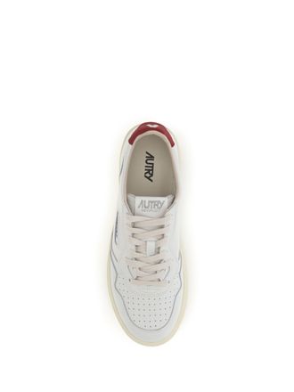 Autry Mens Sneakers Medalist Low White-Deep Claret Upper Calf Leather Trainers White/deep