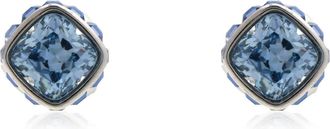 Swarovski Birthstone Pierced Earrings Studs Mar Rhodium Shiny Blue