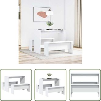 vidaXL vidaXL Set da pranzo - Set Tavolo da Pranzo con Panche 3 pz Bianco in Truciolato