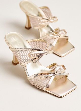 Maeve Mesh Double-Bow Open-Toe Heels