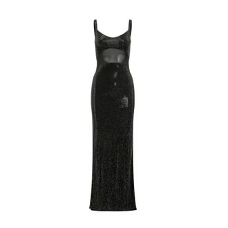 twentyfour Gowns, female, Black, Size: 3XL Abito lungo Paillettes Trasparenza
