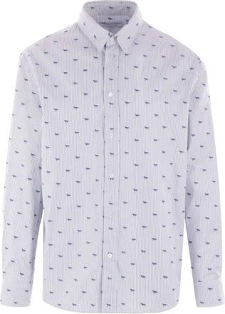 Maison Kitsun&eacute; Striped Profile Fox Poplin Shirt, Size Large