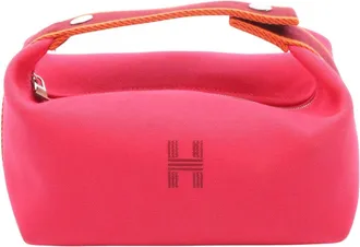 Herm&egrave;s Bordeaux Orange Pink Canvas Pouch (Pre-Owned)