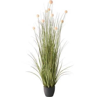 Beliani Planta Artificial En Maceta Material Sint&eacute;tico Decoraci&oacute;n Con Maceta Negra 120 Cm Flor Verde Y Marr&oacute;n Pompom Grass