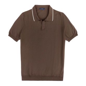 Fay Polo Shirts, male, Brown, Size: XL Short-sleeved V-neck Polo Shirt