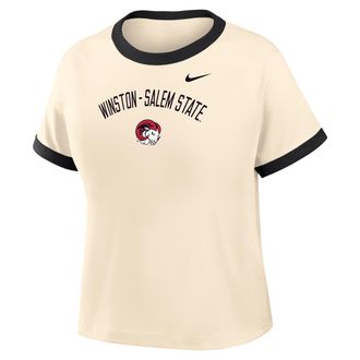 Nike Womens College (Winston-Salem State) Cropped Ringer T-Shirt in Brown | ZW04N9WISA26-NAB
