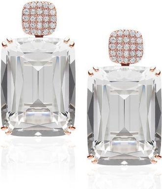 Goshwara Gossip Cushion Cut Drop Earrings in Clear /Pink Gold at Nordstrom