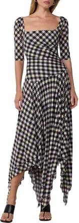 Diane Von F&uuml;rstenberg Leslie Gingham Handkerchief Hem Midi Dress in Highland at Nordstrom, Size Xx-Small