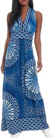London Times Sleeveless Stretch Jersey Maxi Dress in White/Navy at Nordstrom Rack, Size 12