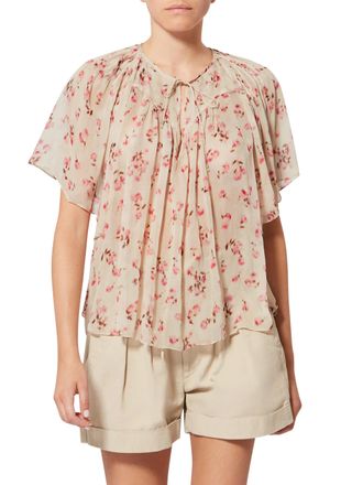 Isabel Marant Flowy Beige Blouse with Delicate Floral Print
