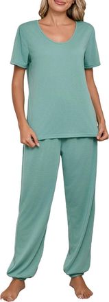 Generic Womens Spring And Summer Striped Pajamas Pajamas Set Cotton Flannel Pajamas Women (Green, XXXL)