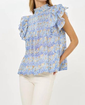Oliphant Pintuck Ruffle Top In Florence Blue