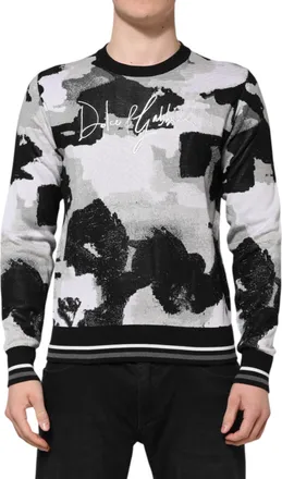 Dolce & Gabbana Mens Camouflage Silk Crew Neck Sweater Multicolor