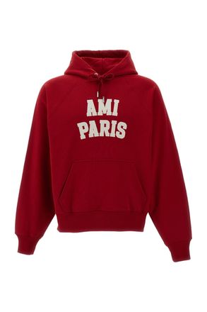 Ami Red Felt Embroidery Cotton Zip Hoodie