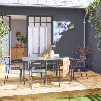 Sweeek 6-seater Metal Garden Table With 2 Armchairs & 4 Chairs in Grey