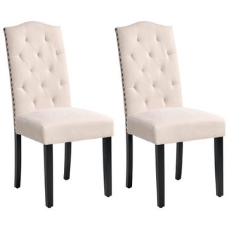 Beliani Conjunto De 2 Sillas De Comedor Vintage Beige Claro Tapizadas Con Remates De Tachuelas Capiton&eacute; Shirley