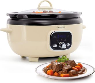 MegaChef 3.7 Quart Oval Electric Digital Slow Cooker in Cream with Black Pot in White at Nordstrom