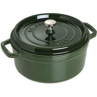 Staub Cocotte en Fonte &Eacute;maill&eacute;e avec Couvercle, Tous feux dont induction, 4 personnes, Ronde, 24 cm, 3,80 L, 5 kg, Vert/Basilic
