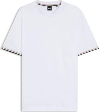 BOSS Cotton-jersey T-shirt with signature-stripe cuffs