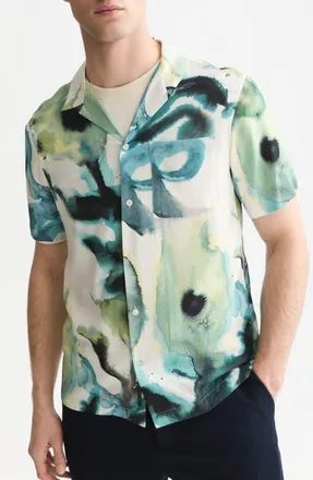 Scotch & Soda Watercolor Floral Short Sleeve Viscose Shirt in Watercolor Flower Balsam Green at Nordstrom, Size Xx-Large