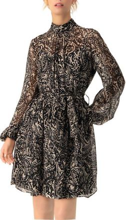 Ivonne Paisley Printed Short Dress with Waist Tie in Black at Nordstrom, Size 12