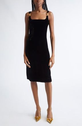 Versace Medusa Strap Liquid Velvet Body-Con Dress in Black at Nordstrom, Size 8 Us