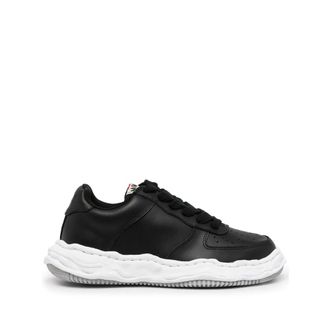 Miharayasuhiro Sneakers, male, Black, Size: 7 US Black/White Leather Sneaker with Perforated Design