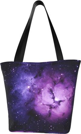 AOOEDM Galaxy Stars Purple Tote Bag Women Capacity Shoulder Grocery Shopping Bags