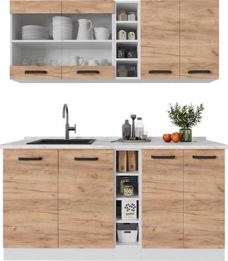 Vicco Cucina completa R-Line, Quercia dorata/bianco, 160 cm senza piano di lavoro