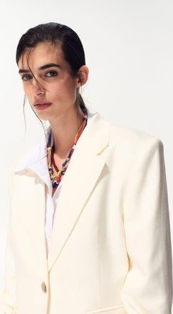 H&M Single-breasted Linen-blend Blazer in Cream at Nordstrom, Size X-Large