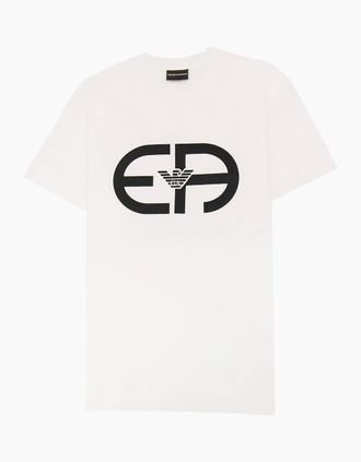 Emporio Armani Mens Emporio Armani Tencel-blend Jersey T-shirt With R-eacreate Logo White - Size: 44