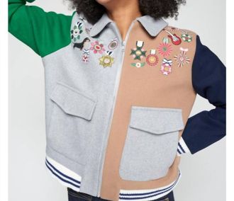 Vilagallo Long Sleeve Zip Collared Bomber Jacket In Lana Gris