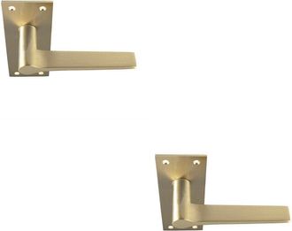 Loops 2x PAIR Flat Straight Handle on Slim Lock Backplate 150 x 50mm Satin Brass