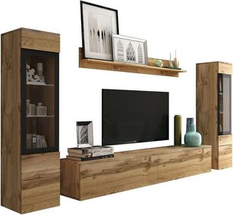 Mirjan24 Mobilier1 - Conjunto De Sal&oacute;n Sarasota 126, Roble Wotan + Negro Brillante