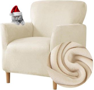 OEM Funda Elegante Y El&aacute;stica Para Sillones Tipo Club Con Reposabrazos, Confeccionada En Suave Tejido Beige