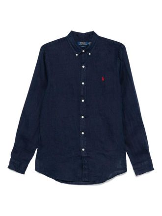 Ralph Lauren Navy Blue Logo Linen Shirt