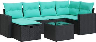 vidaXL Set De Sof&aacute;s De Jard&iacute;n 7 Pzas Con Cojines Rat&aacute;n Sint&eacute;tico Negro Vidaxl