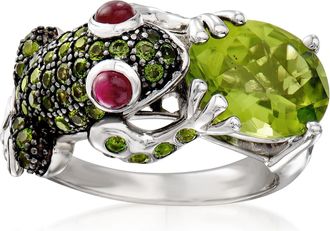 Ross-Simons Multi-Gemstone Frog Ring in Sterling Silver