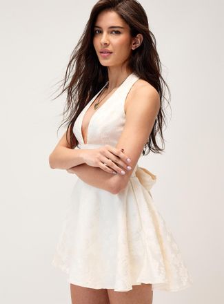 Twik Womens Jacquard flowers halter minidress