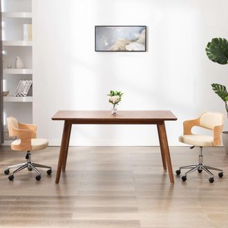 vidaXL Sillas De Comedor Giratorias 2 Uds Madera Curvada Cuero Crema Vidaxl
