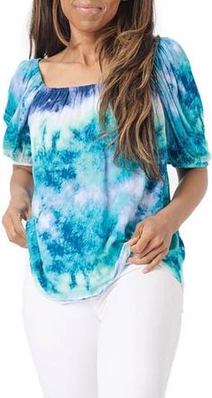 Gibsonlook Gauze Puff Sleeve Top in Watercolor Lake Prt at Nordstrom Rack, Size Xx-Small