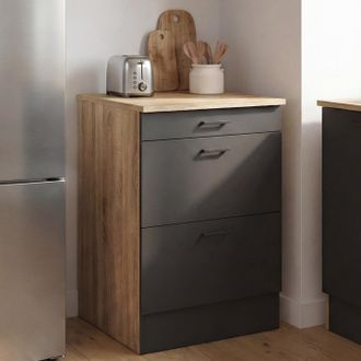 IDMarket Mueble Bajo De Cocina 60 Cm Subtil Cacerola Ocasional 3 Cajones Madera Y Negro