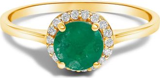 House of Brilliance 10K Gold Gemstone and 1/10 Cttw Diamond Halo Birthstone Ring in Yellow | Green Emerald at Nordstrom, Size 6.5