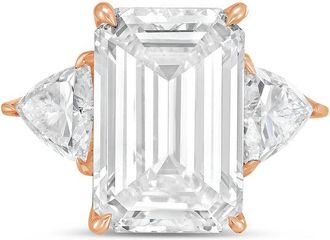 Diana M. Jewels 18kt rose gold 10ct lab grown emerald diamond ring with trillions on the sides